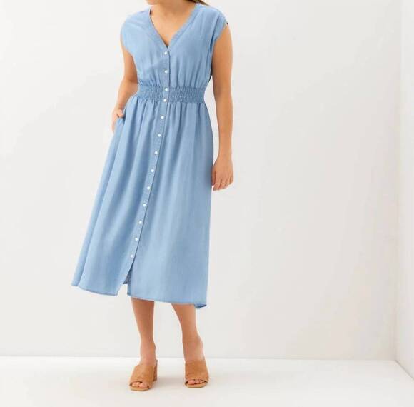 KAREN KANE Tops - NEW KAREN KANE smocked waist button up dress in chambray blue